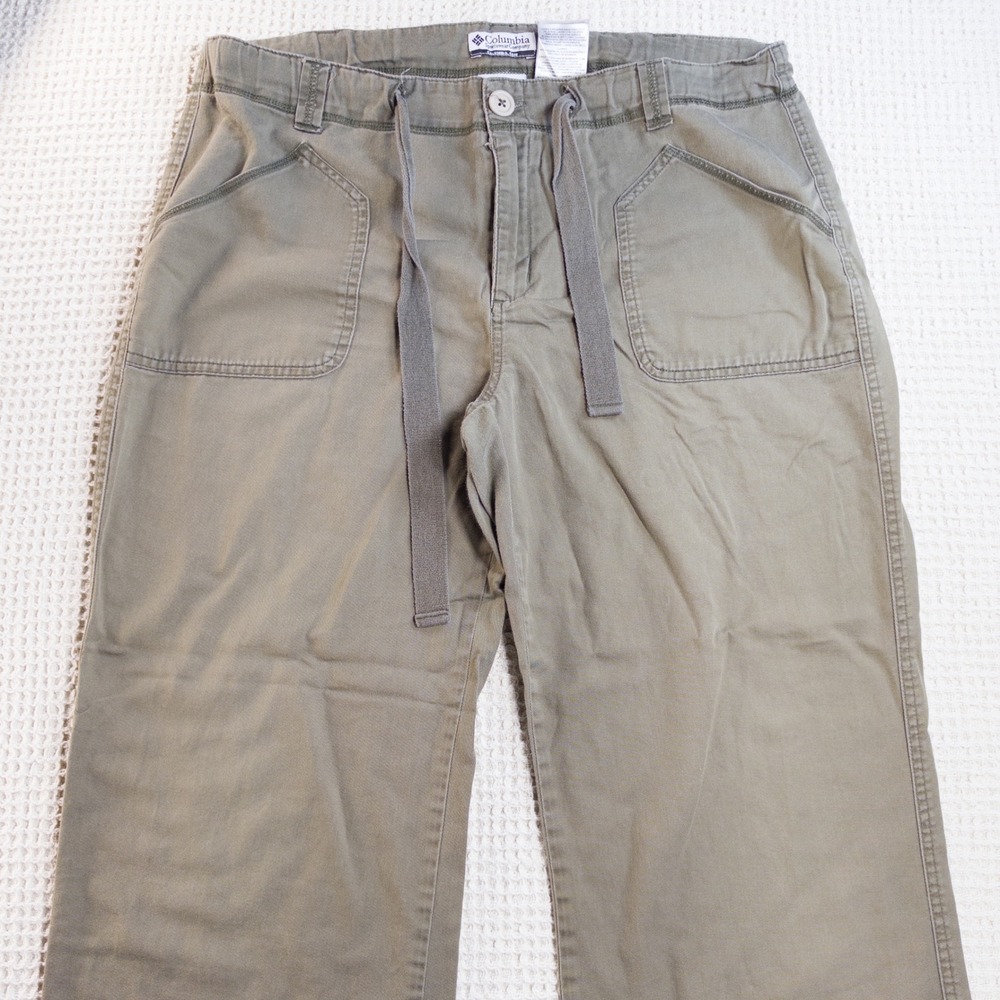 Columbia Women 12 Olive Green Drawstring Wide Leg Cotton Hiking Pants AL8541